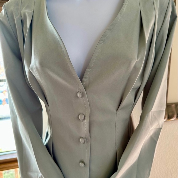 Lake Blue Gathered-Sleeve Button-Up Mini Dress - Picture 3 of 6